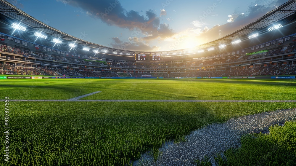 Fototapeta premium Spectacular Sunset Over a Professional Sports Stadium During a Major Event. Generative AI