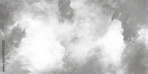 Abstract white and gray isolated cloud cumulus clouds. Gray aquarelle painted realistic fog or mist smoky textured canvas design. White and ash messy wall stucco texture background.
