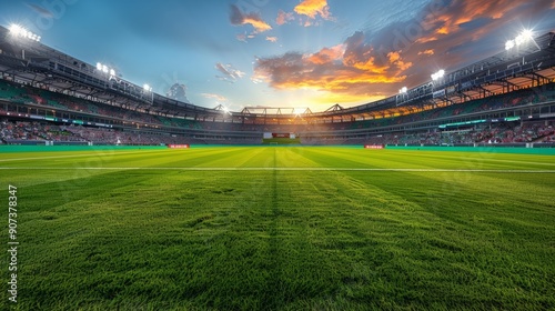 Spectacular Sunset Over a Vibrant Stadium During a Thrilling Sports Match Experience. Generative AI