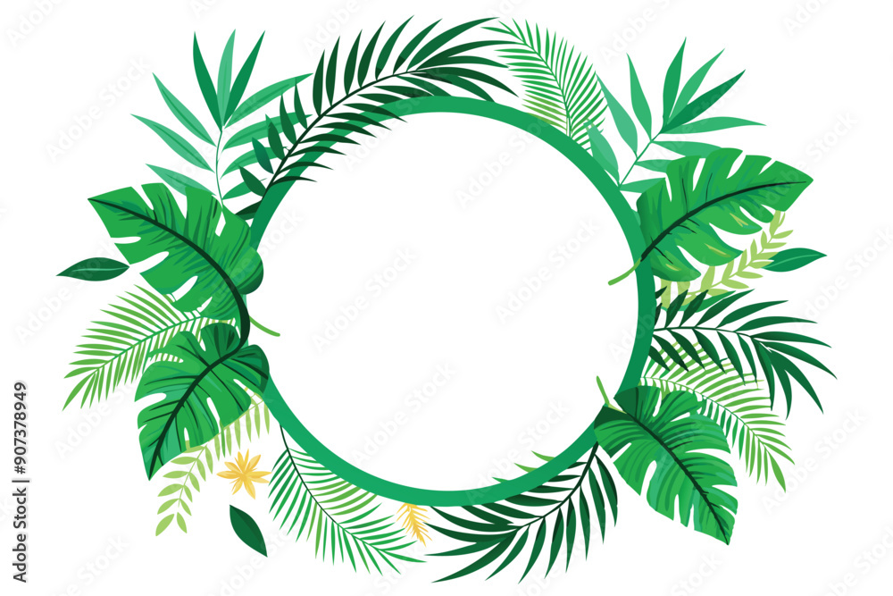 Green Tropical Leaves Frame with Empty Center Green Tropical Leaves Frame with Empty Center