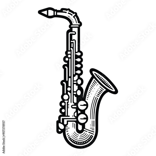  A silhouette of a saxophone in line art style