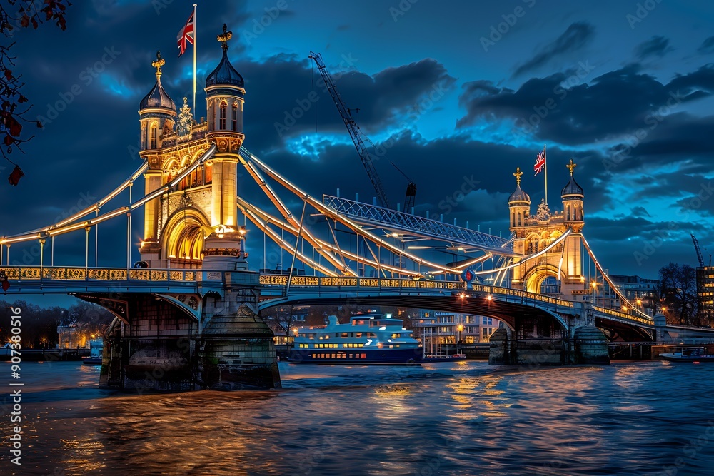 Obraz premium Tower bridge London while open bridge for big boat pass at Thames river travel destination