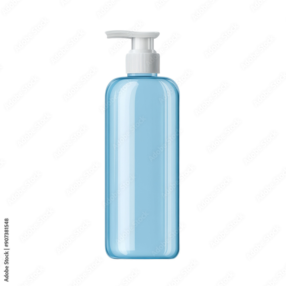 A clear blue bottle with a pump top, ideal for containing lotions, soaps, or skin care products. A clear blue bottle with a pump top, ideal for containing lotions, soaps, or skin care products.