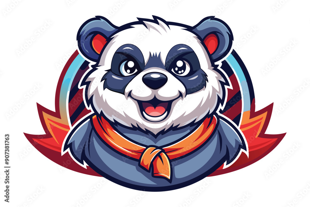 Cheerful Panda Mascot with Red and Orange Scarf Cheerful Panda Mascot with Red and Orange Scarf