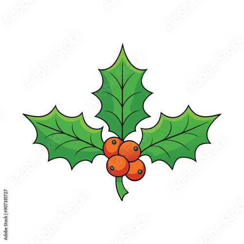 Holly cartoon and clipart vector art illustration for Christmas Day, perfect for festive decor.