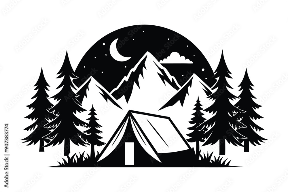 Fototapeta premium Tent in Forest black vector