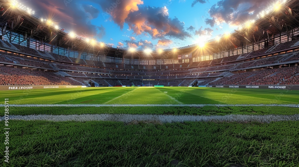 Sunset Over a Vibrant Sports Stadium With Enthusiastic Fans Enjoying the Game. Generative AI Sunset Over a Vibrant Sports Stadium With Enthusiastic Fans Enjoying the Game. Generative AI