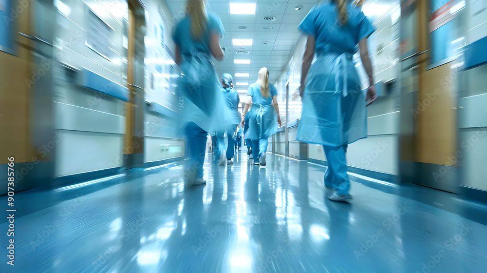 Blurred Motion of Nurses in Hospital Hallway Blurred Motion of Nurses in Hospital Hallway