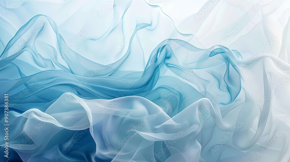 Obraz premium Elegant Gradient Frosted Glass Sculpture, Flowing Transparent Design with Cyan and Powder Blue Tones, Artistic Glassware for Modern Decor and Aesthetic Appeal