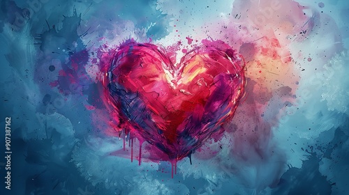 Colorful Heart-Shaped Powder Explosion on Grey Background