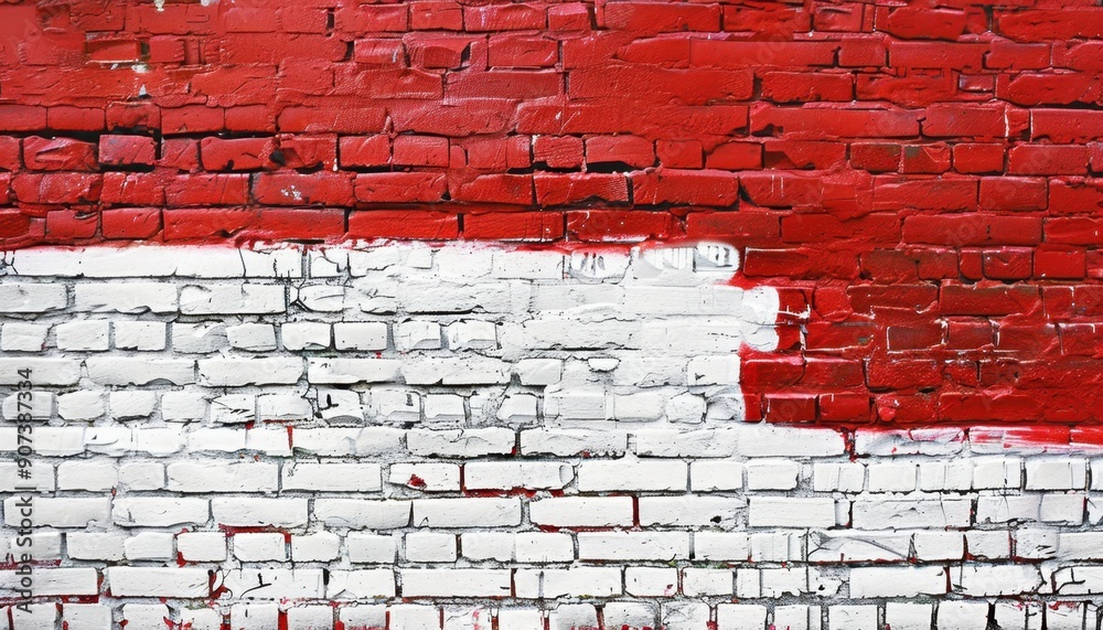 Red And White Painted Brick Wall In An Urban Setting Red And White Painted Brick Wall In An Urban Setting