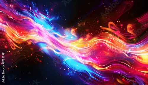 Vibrant Swirls of Colorful Light Flowing Through a Dark Background at Night