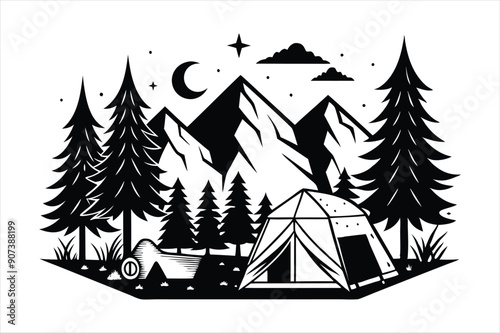 Tent in Forest black vector