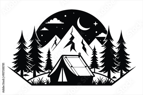 Tent in Forest black vector