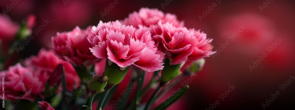 A tight shot of various flowers, pink ones in sharp focus up front, while red blooms softly blur behind A tight shot of various flowers, pink ones in sharp focus up front, while red blooms softly blur behind