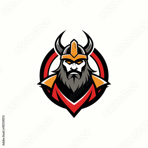 Viking logo design, use logo t shirt, Scandinavian sailors symbol. Nordic warrior design. Horned Norseman symbol. Barbarian man head icon with horn helmet and beard.