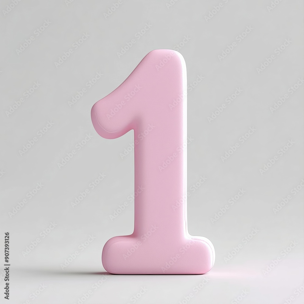 Stylish 3D Pink Number One with Soft Curved Edges