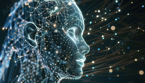 Digital Human Profile Composed of Glowing Lines and Points