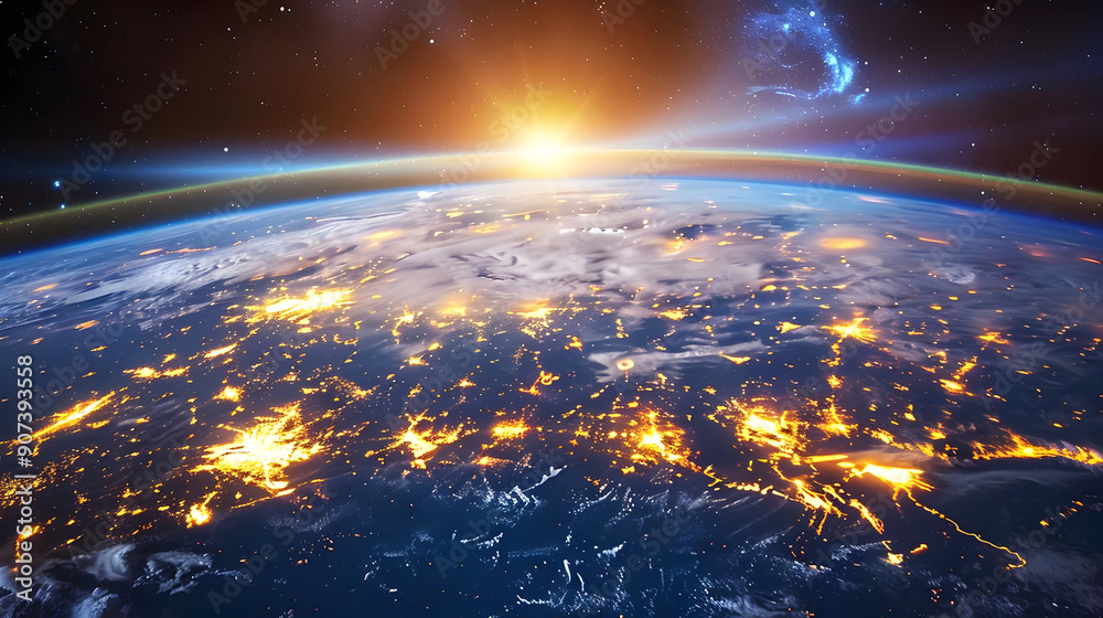 Earth at Sunrise with City Lights