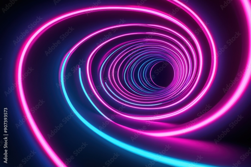 Abstract neon spirals on a dark minimalistic background, symbolizing the continuous process of creative problem-solving