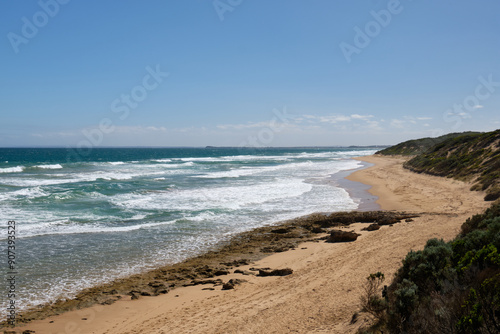 Fototapeta Naklejka Na Ścianę i Meble -  Back Beach or Surf Beach is the main ocean beach and it is about 900 m long - Point Lonsdale, Victoria, Australia