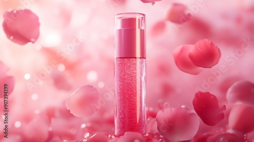 Pink Beauty Product with Rose Petals photo