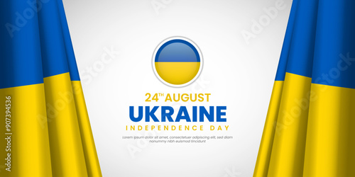 Ukraine Independence day vector banner. National holiday greeting card with ukrainian flag. Social media cover template. Glory to Ukraine