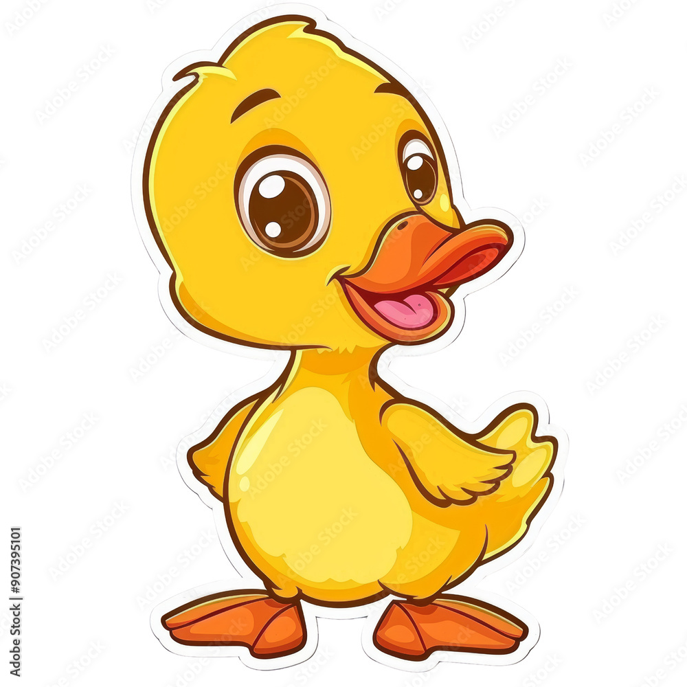 Cute Animal Sticker of a Happy Yellow Duckling with Big Eyes and a Cheerful Expression Cute Animal Sticker of a Happy Yellow Duckling with Big Eyes and a Cheerful Expression