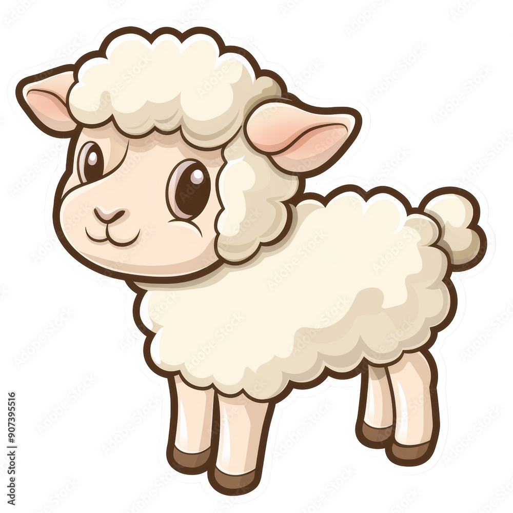 Cute Cartoon Animal Sticker of a Fluffy Sheep with Adorable Expression for Kids and Craft Projects Cute Cartoon Animal Sticker of a Fluffy Sheep with Adorable Expression for Kids and Craft Projects
