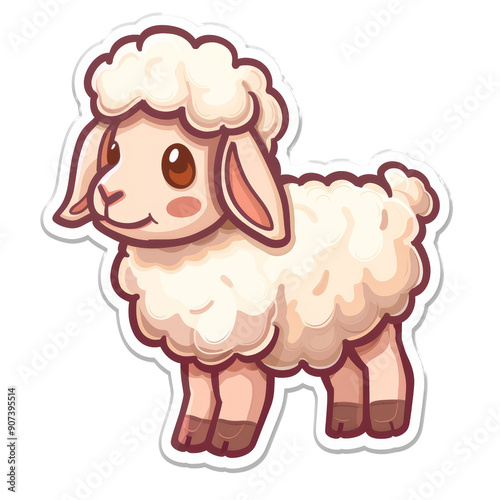 Cute Cartoon Animal Sticker of a Fluffy Lamb with Adorable Expression and Soft Colors for Kids and Craft Projects