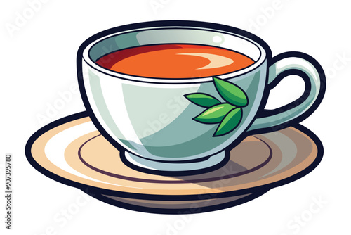 A Cartoon Illustration of a Cup and Saucer of Tea