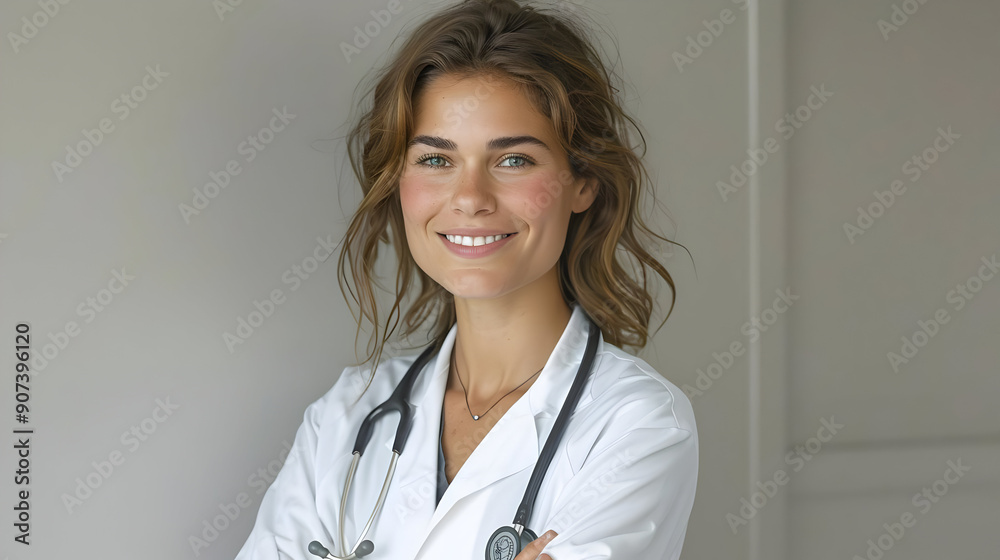 Smiling Female Doctor Wearing White Coat Smiling Female Doctor Wearing White Coat