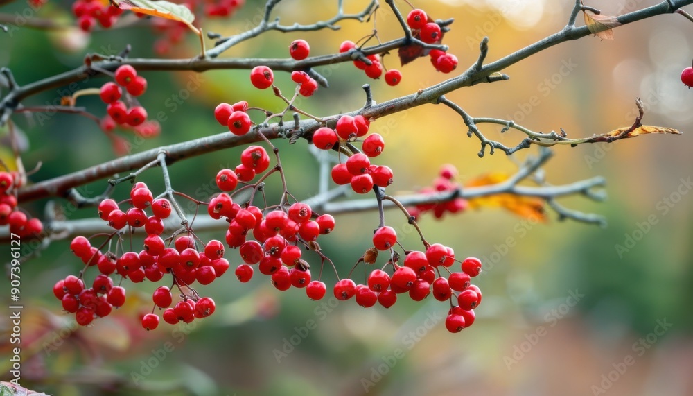 Red Berries Hanging From a Branch in Autumn Red Berries Hanging From a Branch in Autumn