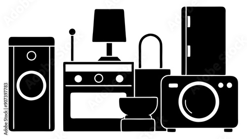 Stylish Home Appliances Silhouette Designs for Modern Interiors, Versatile Home Appliances Silhouette.