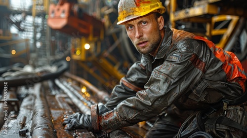 Dedicated Worker Engaged in Heavy Machinery Maintenance in a Factory During Early Morning Hours. Generative AI