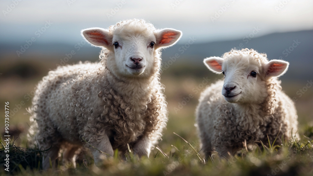 Portrait of a sheep grazing on a farm, set against a rustic rural background. The image highlights the sheep's fluffy wool, serene expression, and natural setting, capturing the essence of farm life Portrait of a sheep grazing on a farm, set against a rustic rural background. The image highlights the sheep's fluffy wool, serene expression, and natural setting, capturing the essence of farm life