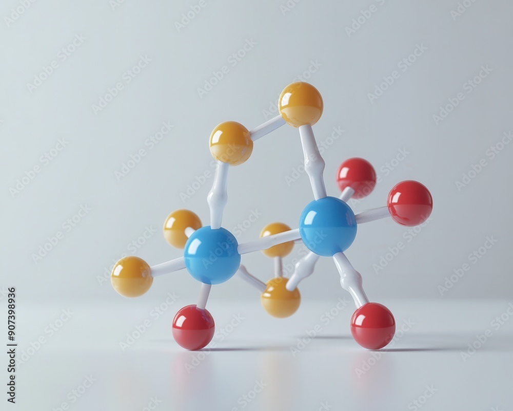 Obraz premium Stylish molecular models on a clean background, minimalistic design, concept of biomedical innovation, copy space