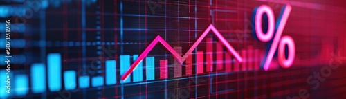 Futuristic percentage sign with dynamic fluctuating graph photo