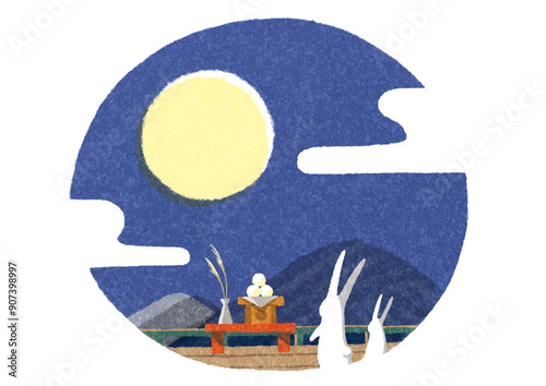 お月見の風景　秋のイメージイラスト