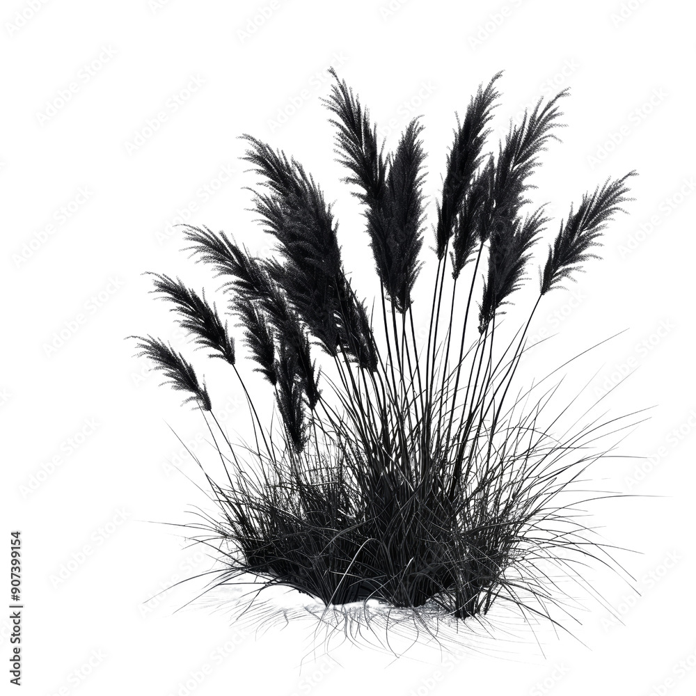 Fototapeta premium Lush Botanical Grass with Feathery Plumes in Black and White - Nature's Elegance Captured in Monochrome