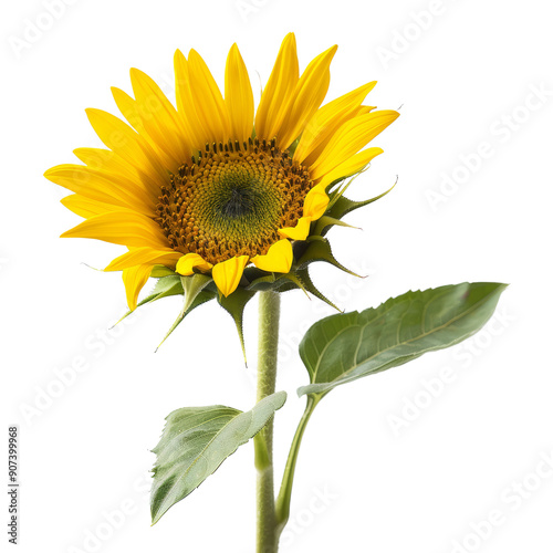 Bright Yellow Sunflower Isolated on White Background - Vibrant Botanical Nature Photography for Floral and Garden Themes