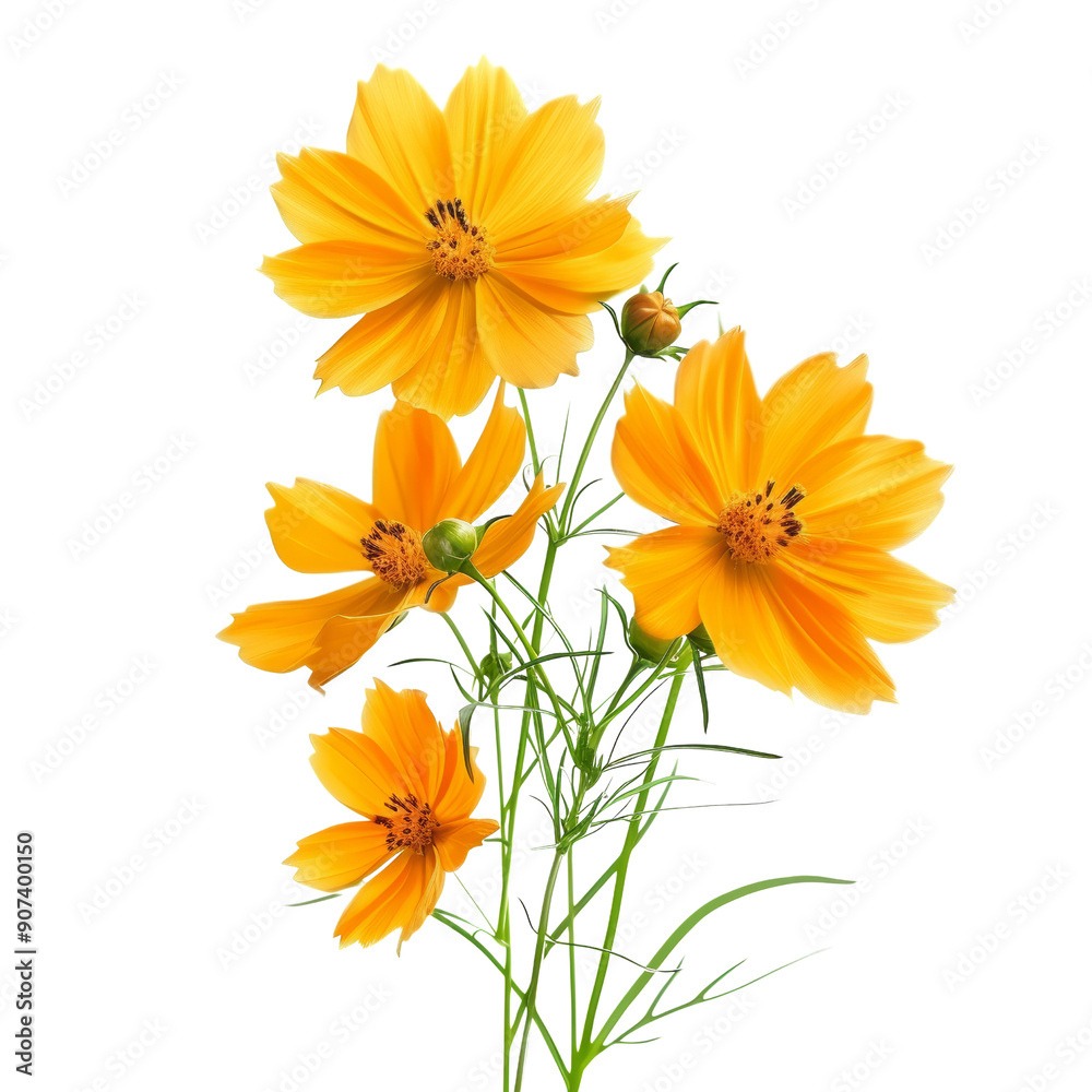 Bright Yellow Cosmos Flowers Isolated on Black Background - Vibrant Botanical Photography for Nature and Floral Themes Bright Yellow Cosmos Flowers Isolated on Black Background - Vibrant Botanical Photography for Nature and Floral Themes