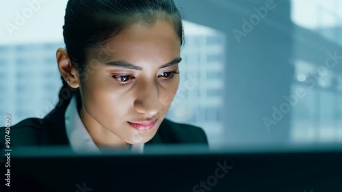 Businesswoman at work portrait, woman face closeup