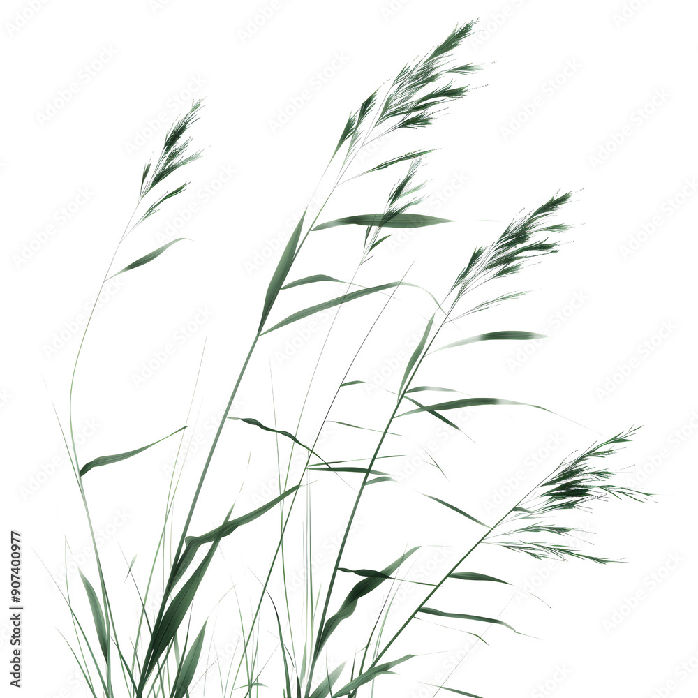 Naklejka premium Elegant Botanical Illustration of Delicate Green Grass Blades on Transparent Background