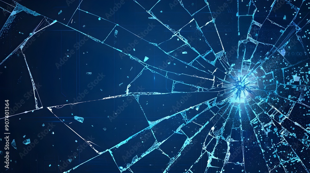 Obraz premium Stylized Shattered Screen with Glitch Patterns - Dynamic Damaged Technology Background