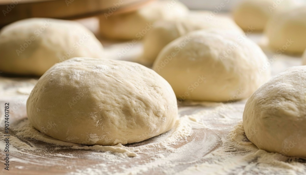 Freshly Made Dough Balls Ready for Baking on a Wooden Surface Freshly Made Dough Balls Ready for Baking on a Wooden Surface