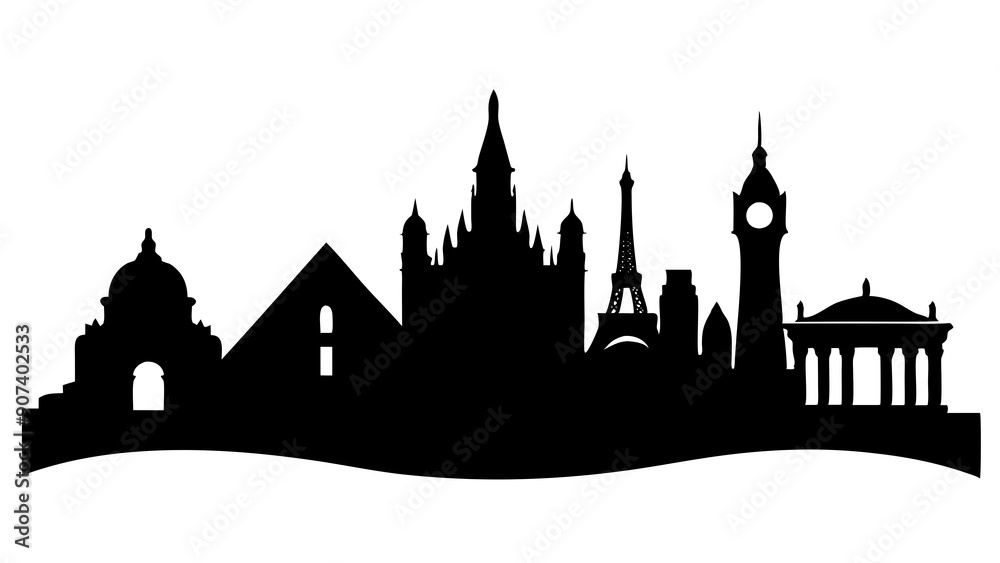 Versatile Landmark Silhouettes for Graphic Design and Branding, Landmark Silhouette Vectors for Creative Projects. Versatile Landmark Silhouettes for Graphic Design and Branding, Landmark Silhouette Vectors for Creative Projects.