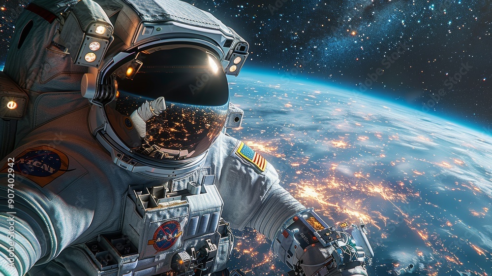 Astronaut Captures Stunning Selfie With Earth Illuminated Beneath In The Vastness Of Space. Generative AI Astronaut Captures Stunning Selfie With Earth Illuminated Beneath In The Vastness Of Space. Generative AI