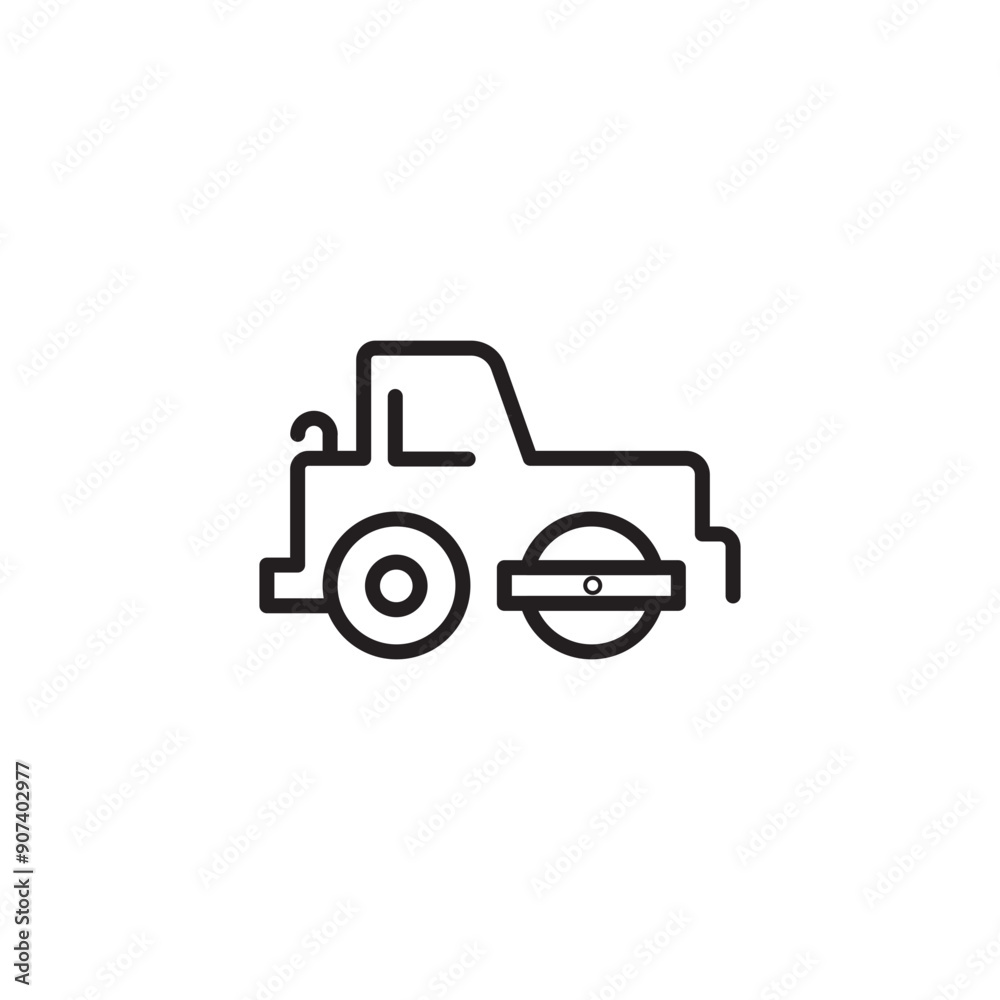 Fototapeta premium Steamroller vehicle industry construction icon. Road roller icon black and white vector sign. Editable icon.