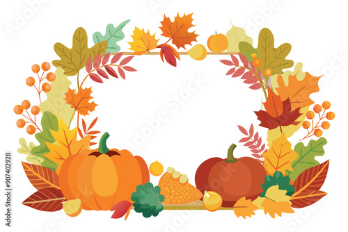 Fall-themed Frame with Pumpkins and Autumn Leaves